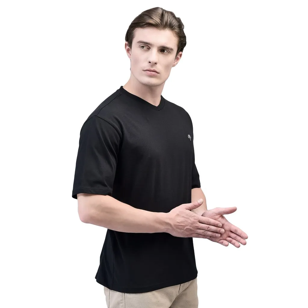 Black V-Neck T-shirt for Men - Thumbnail 3