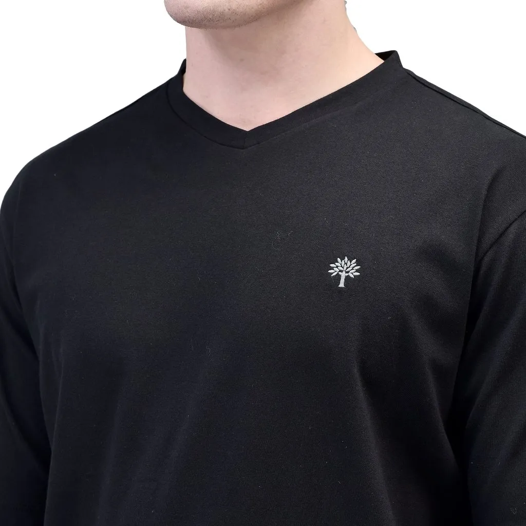 Black V-Neck T-shirt for Men - Thumbnail 5