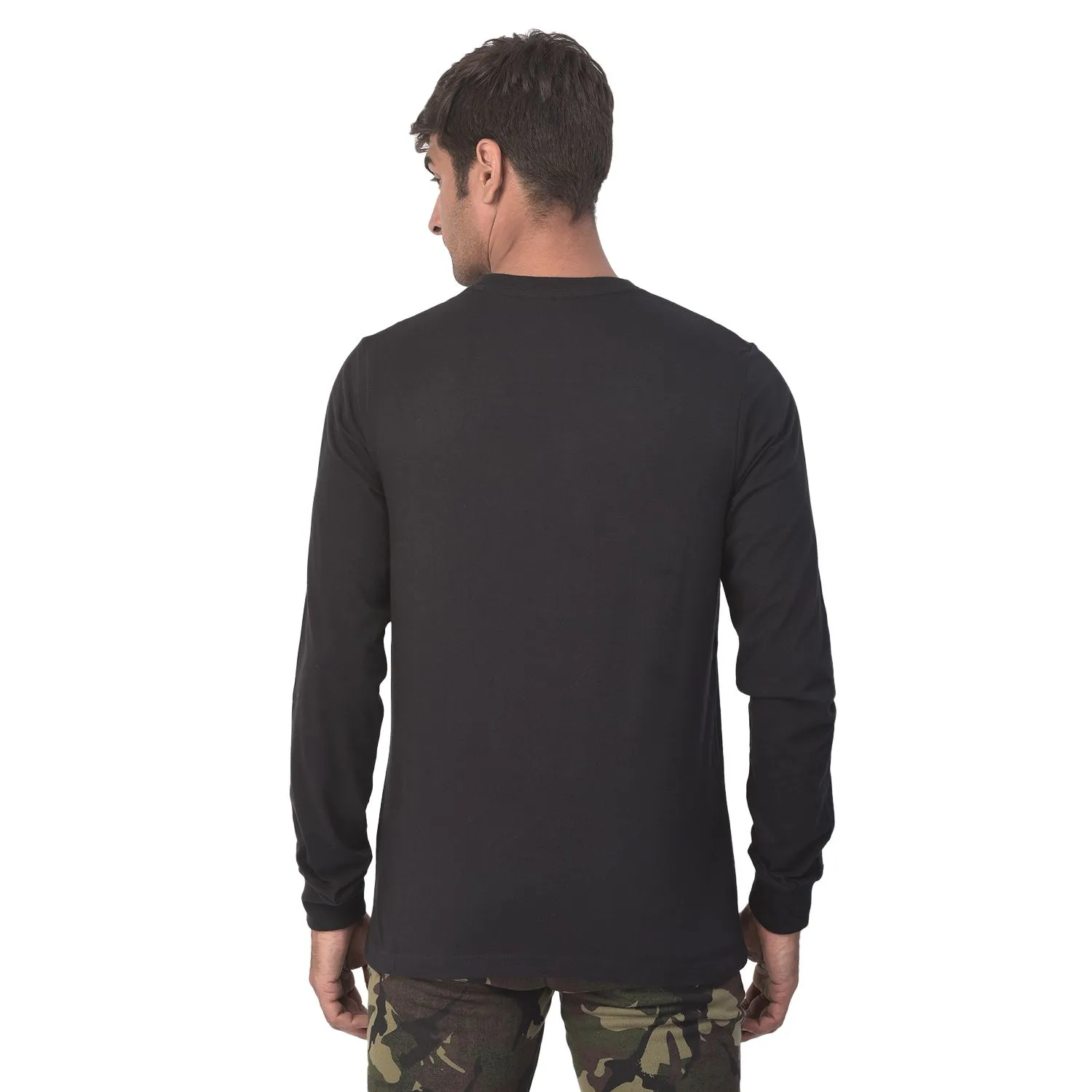 BLACK round neck full sleeves t-shirt - Thumbnail 4