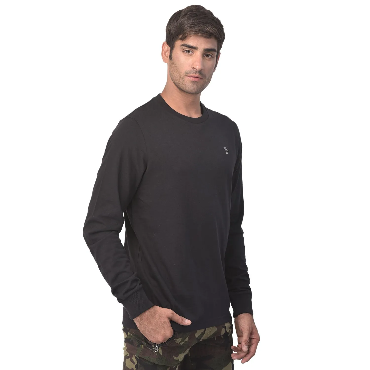 BLACK round neck full sleeves t-shirt - Thumbnail 6