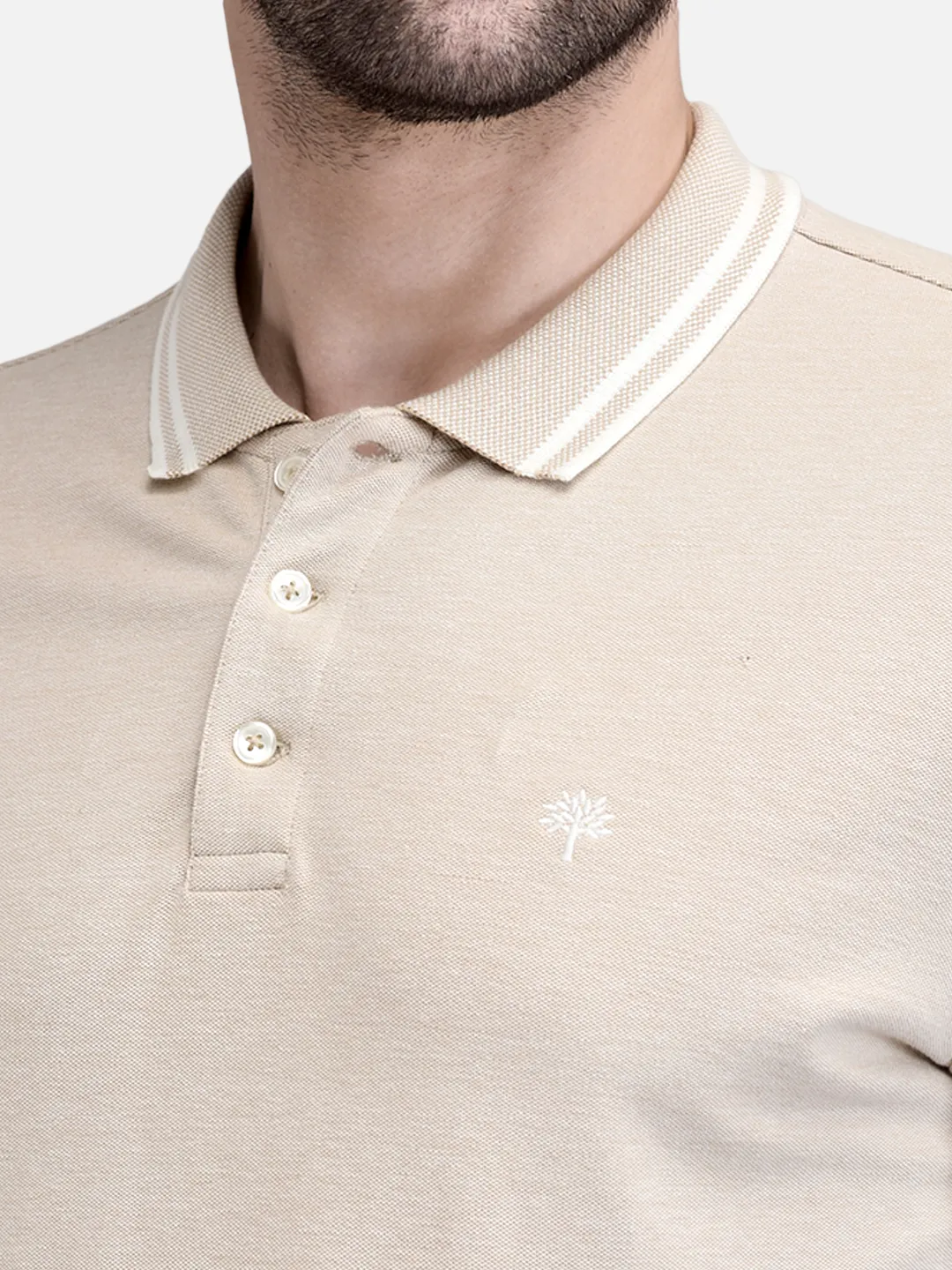 Khaki Cotton Spandex Polo Tshirt - Thumbnail 4