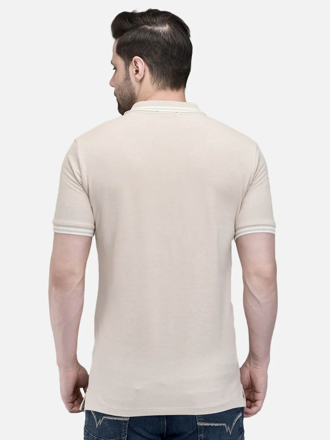Khaki Cotton Spandex Polo Tshirt - Thumbnail 6