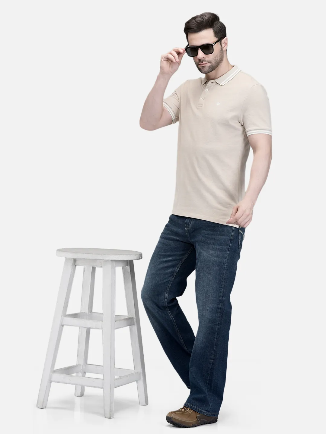 Khaki Cotton Spandex Polo Tshirt - Thumbnail 7