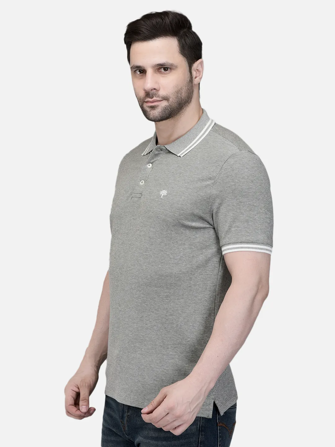 Olive Cotton Spandex Polo Tshirt - Thumbnail 2