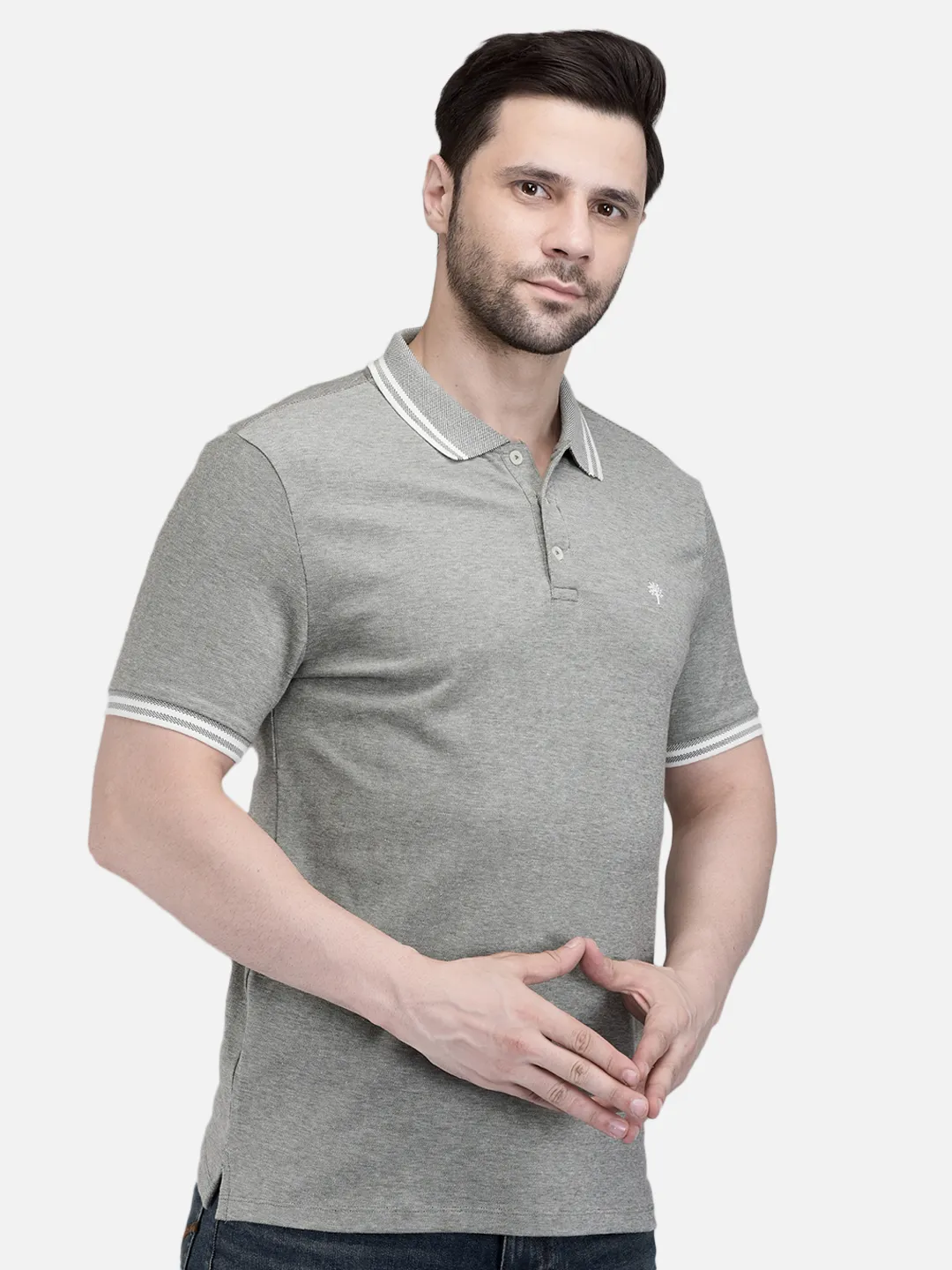 Olive Cotton Spandex Polo Tshirt - Thumbnail 3