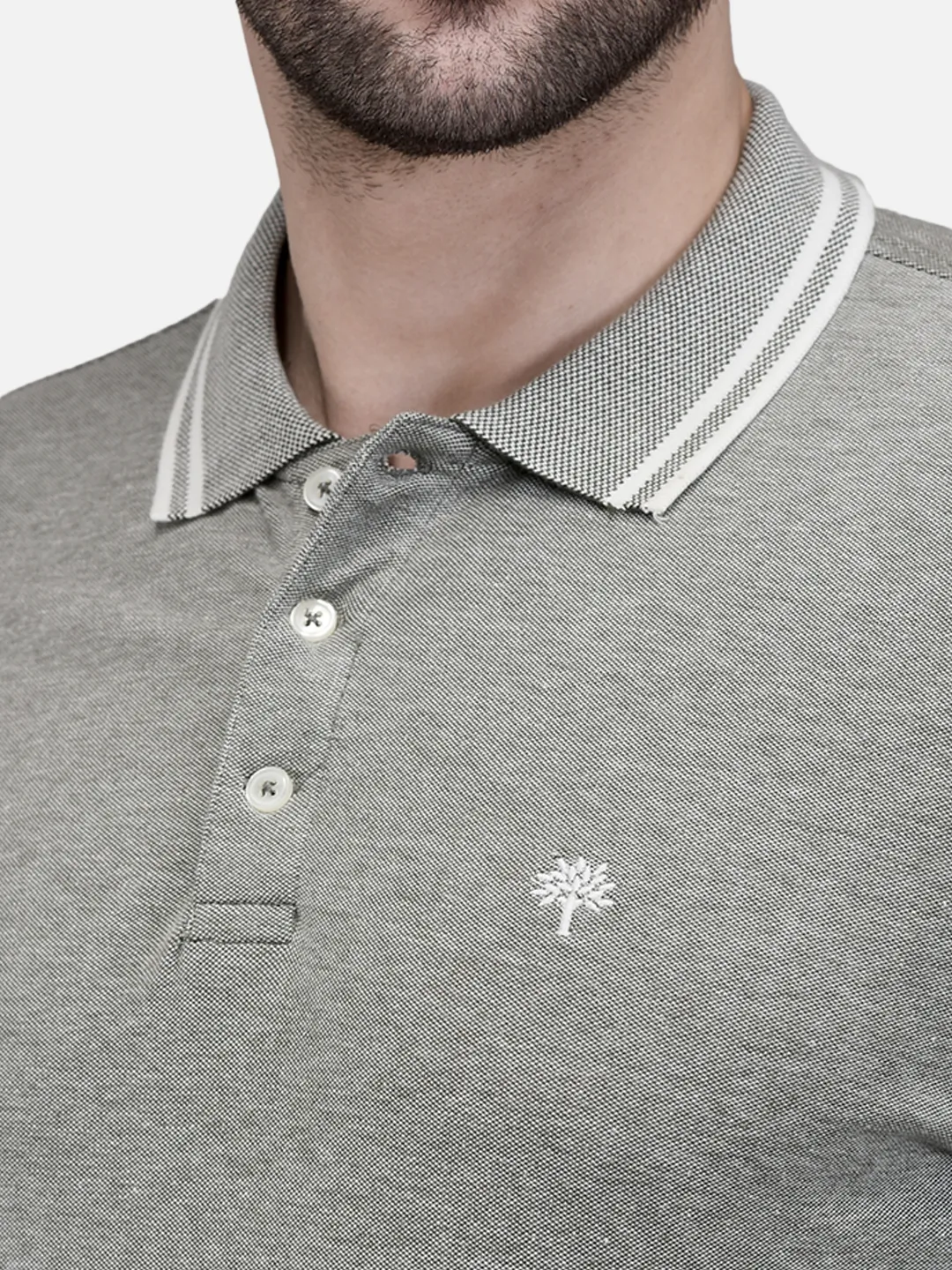 Olive Cotton Spandex Polo Tshirt - Thumbnail 4