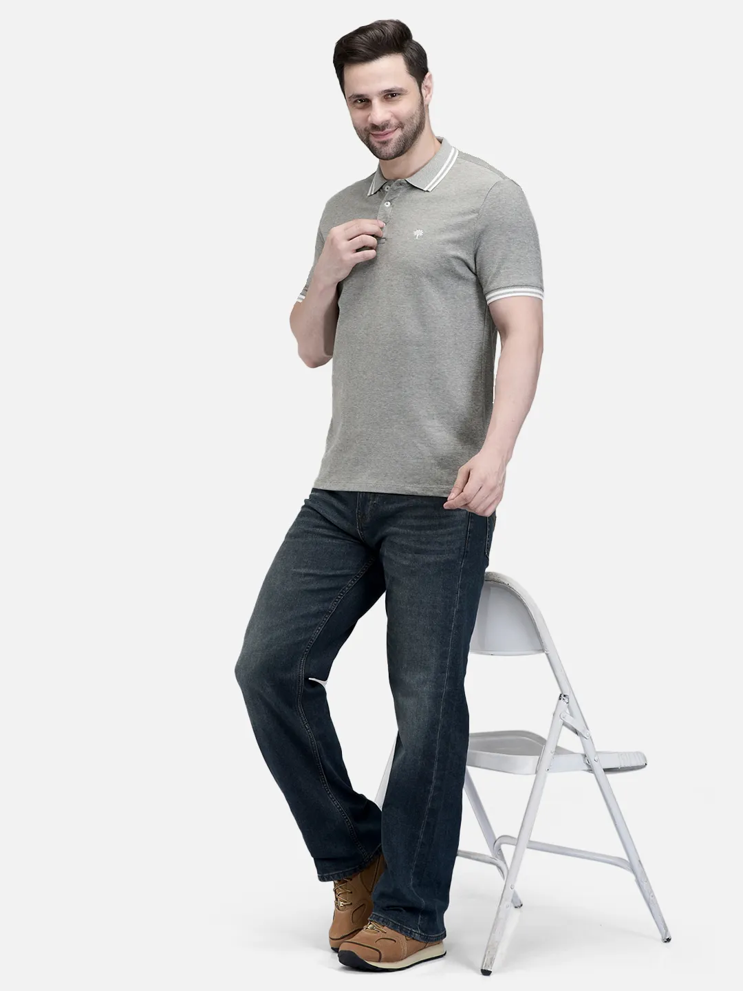 Olive Cotton Spandex Polo Tshirt - Thumbnail 7