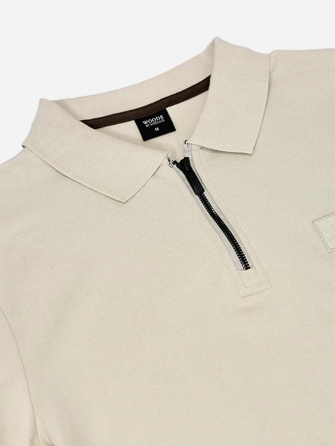 Woods Men Beige Cotton Elastane Half-Zip Polo T-Shirt - Thumbnail 5