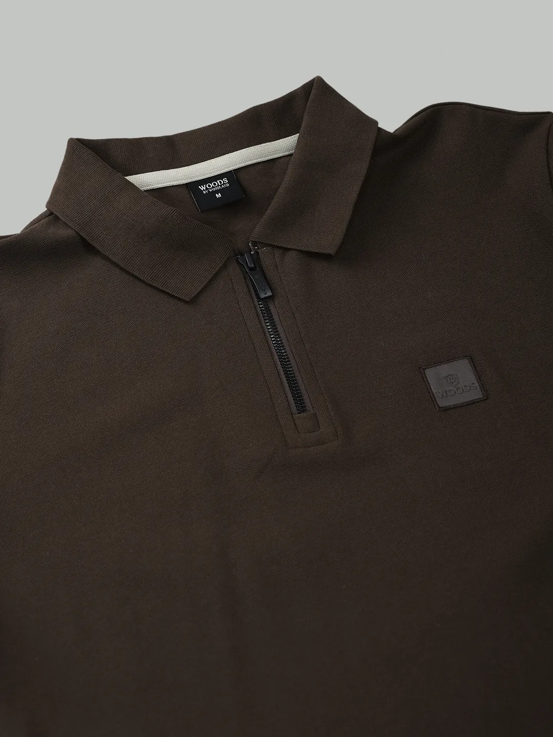 Woods Men Brown Cotton Elastane Half-Zip Polo T-Shirt - Thumbnail 5