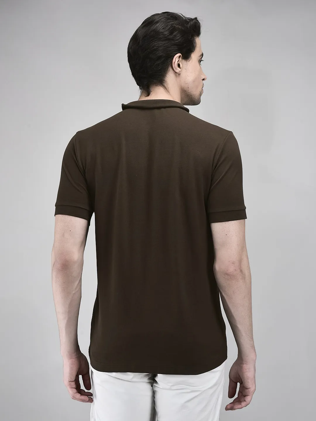 Woods Men Brown Cotton Elastane Half-Zip Polo T-Shirt - Thumbnail 6