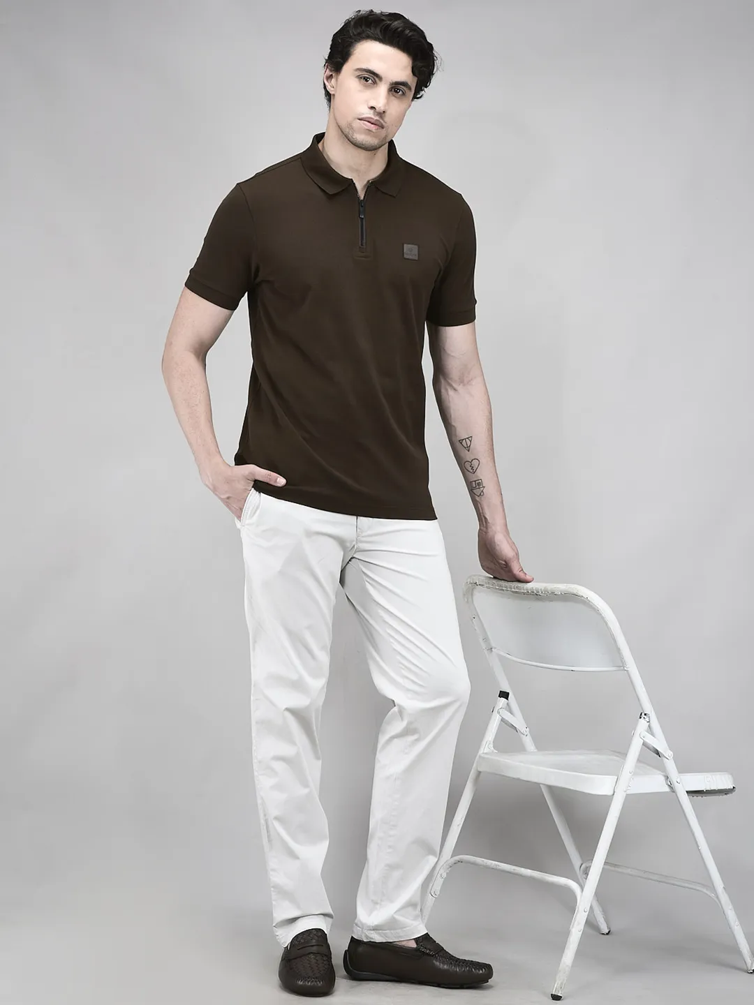 Woods Men Brown Cotton Elastane Half-Zip Polo T-Shirt - Thumbnail 7