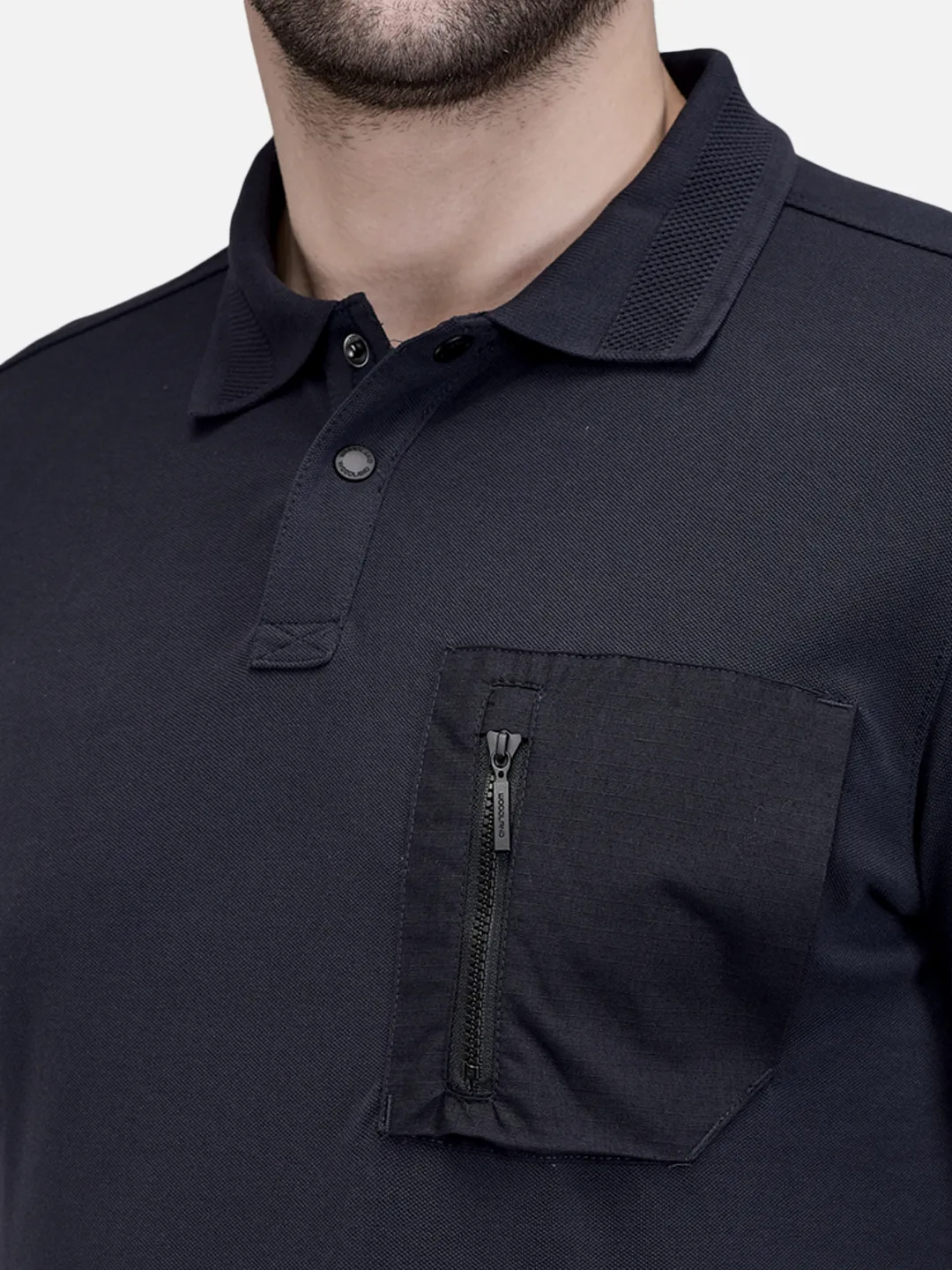 Woodland Men Navy Cotton Polo T-Shirt with Textured Collar 4