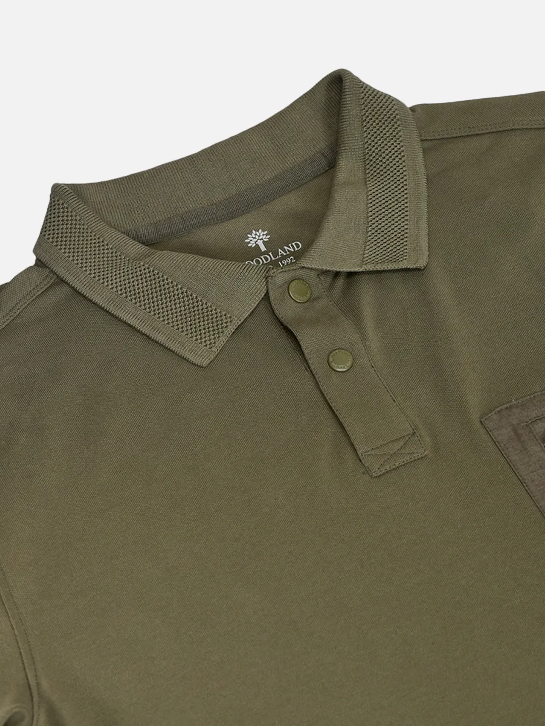 Woodland Men Olive Cotton Polo T-Shirt with Textured Collar 5