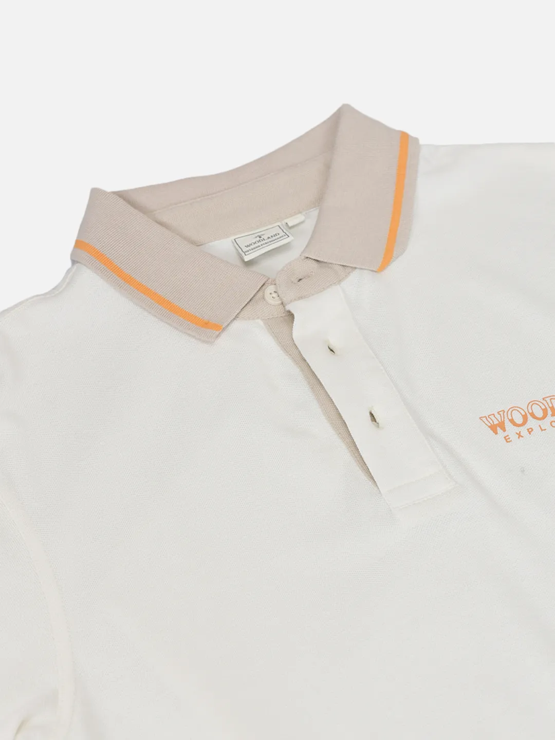 Woodland Men Ecru Cotton Polo T-Shirt with Contrast Collar 5