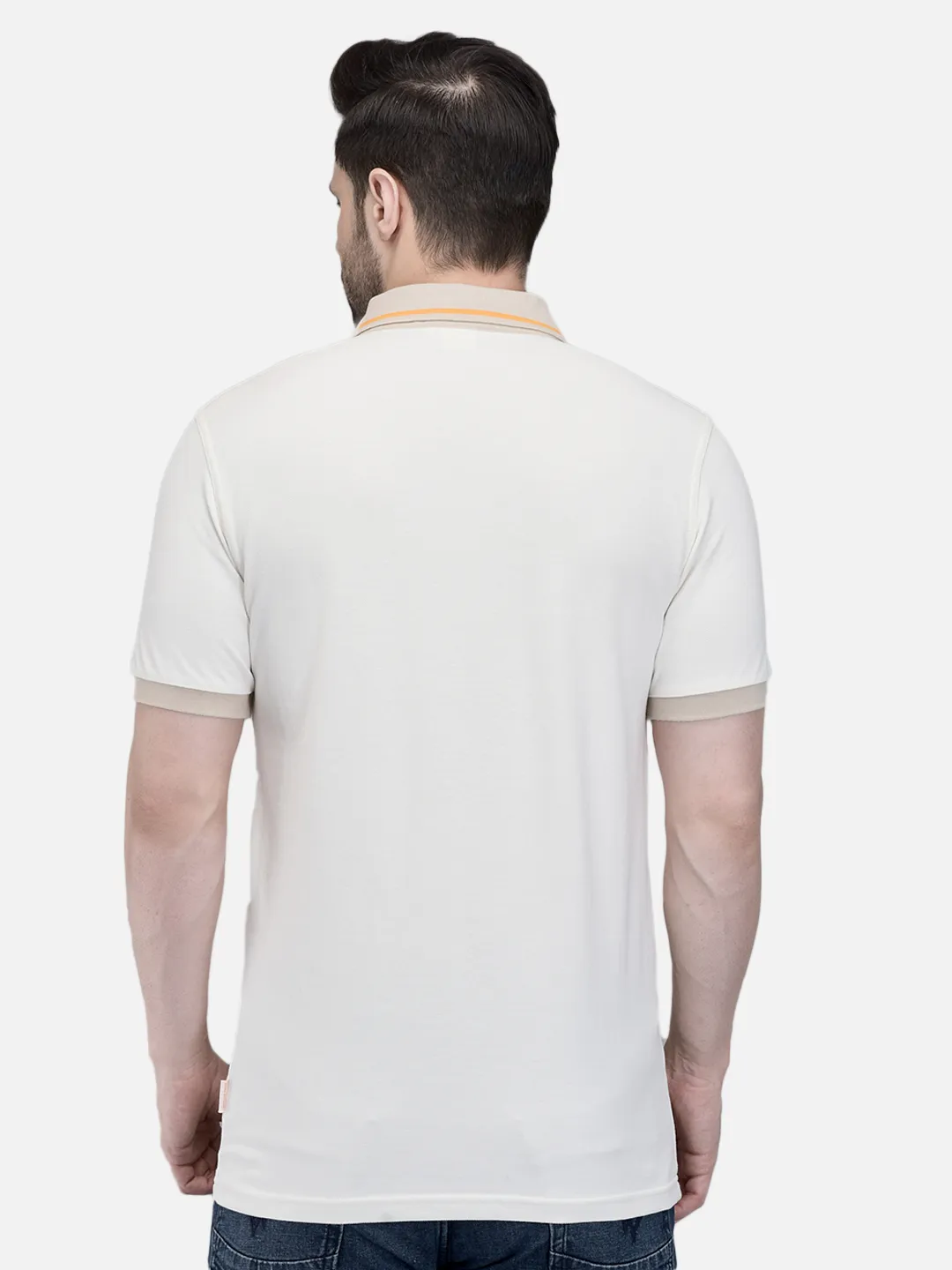 Woodland Men Ecru Cotton Polo T-Shirt with Contrast Collar 6