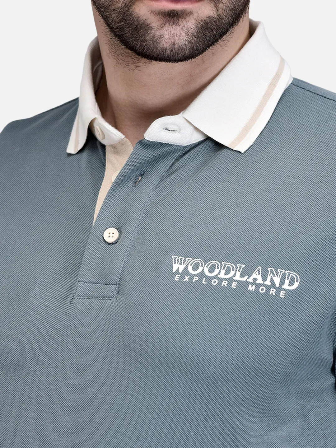 Woodland Men Grey Cotton Polo T-Shirt with Contrast Collar 4