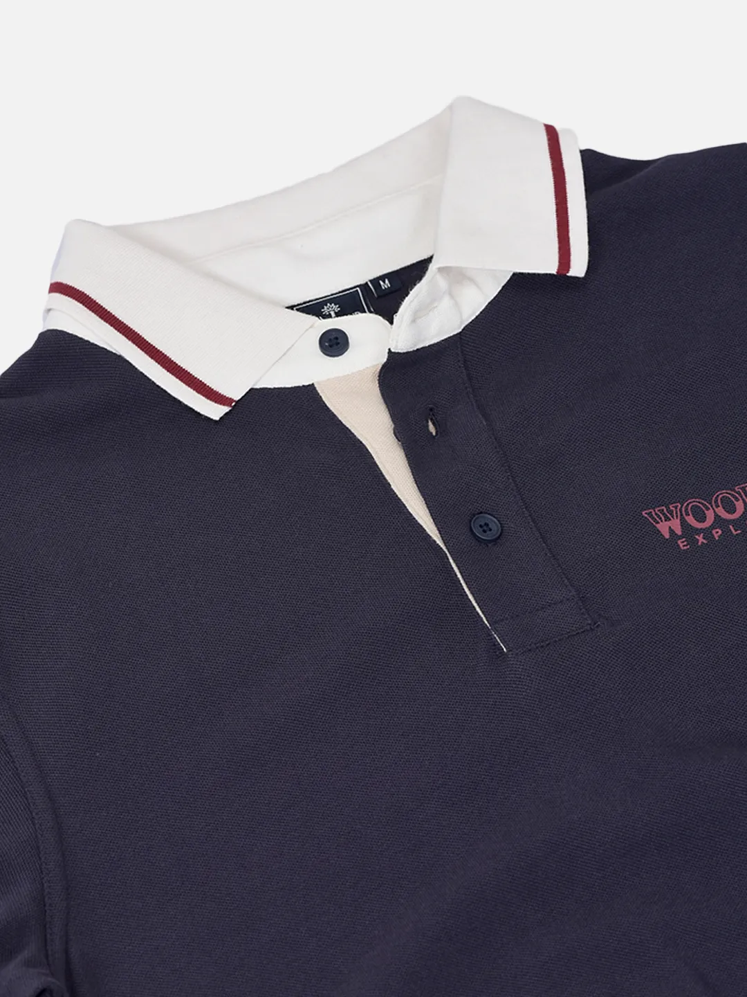 Woodland Men Navy Cotton Polo T-Shirt with Contrast Collar 5