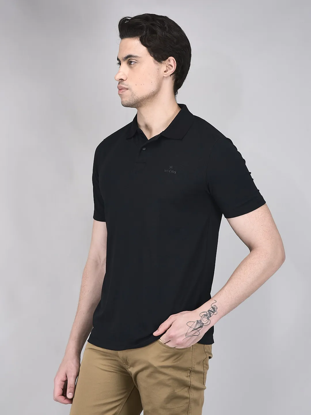 Men Black Polyester Piqué Polo T-Shirt - Thumbnail 2