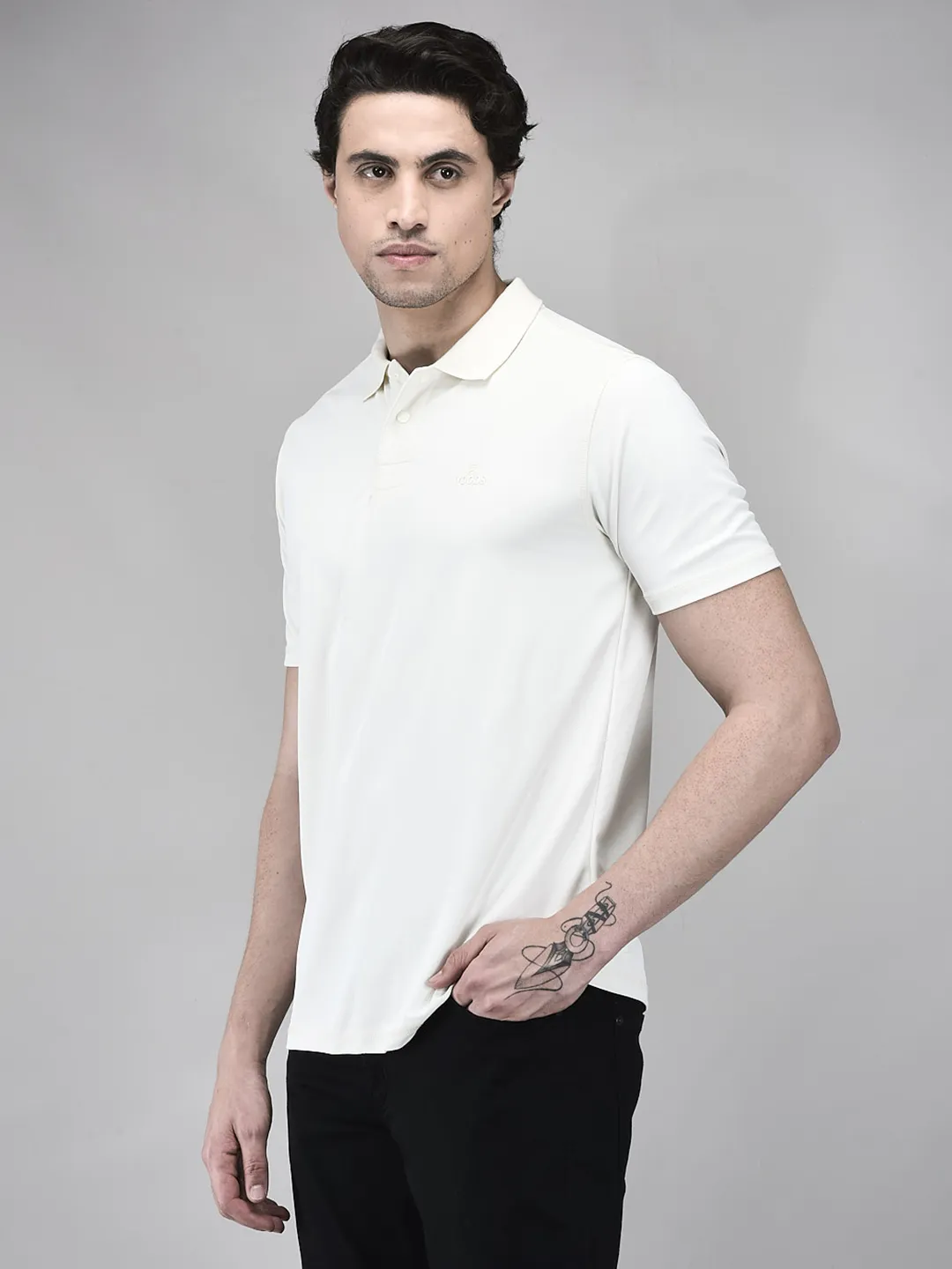 Men Owhite Polyester Piqué Polo T-Shirt - Thumbnail 3