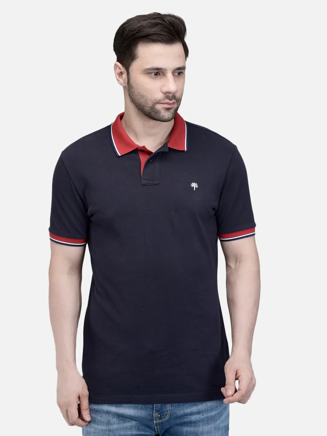 Woodland Men Navy Cotton Pique Polo T-Shirt