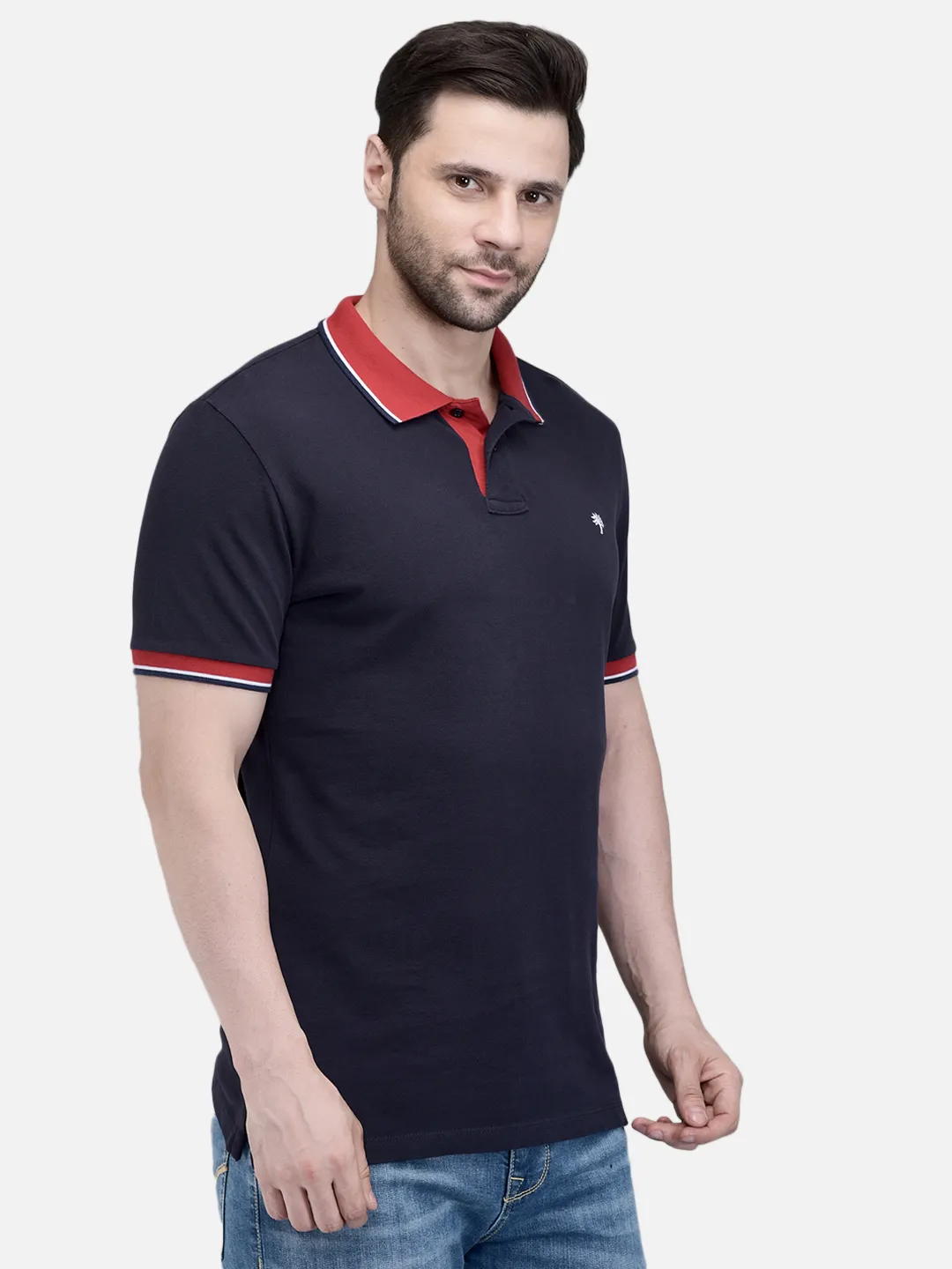 Woodland Men Navy Cotton Pique Polo T-Shirt 3