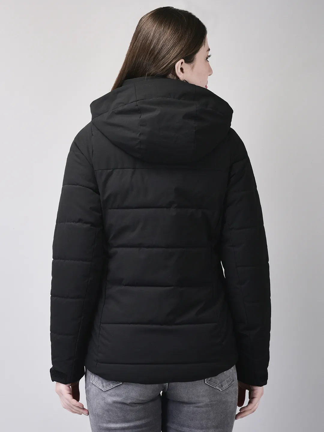 Black jacket for ladies with hood - Thumbnail 6