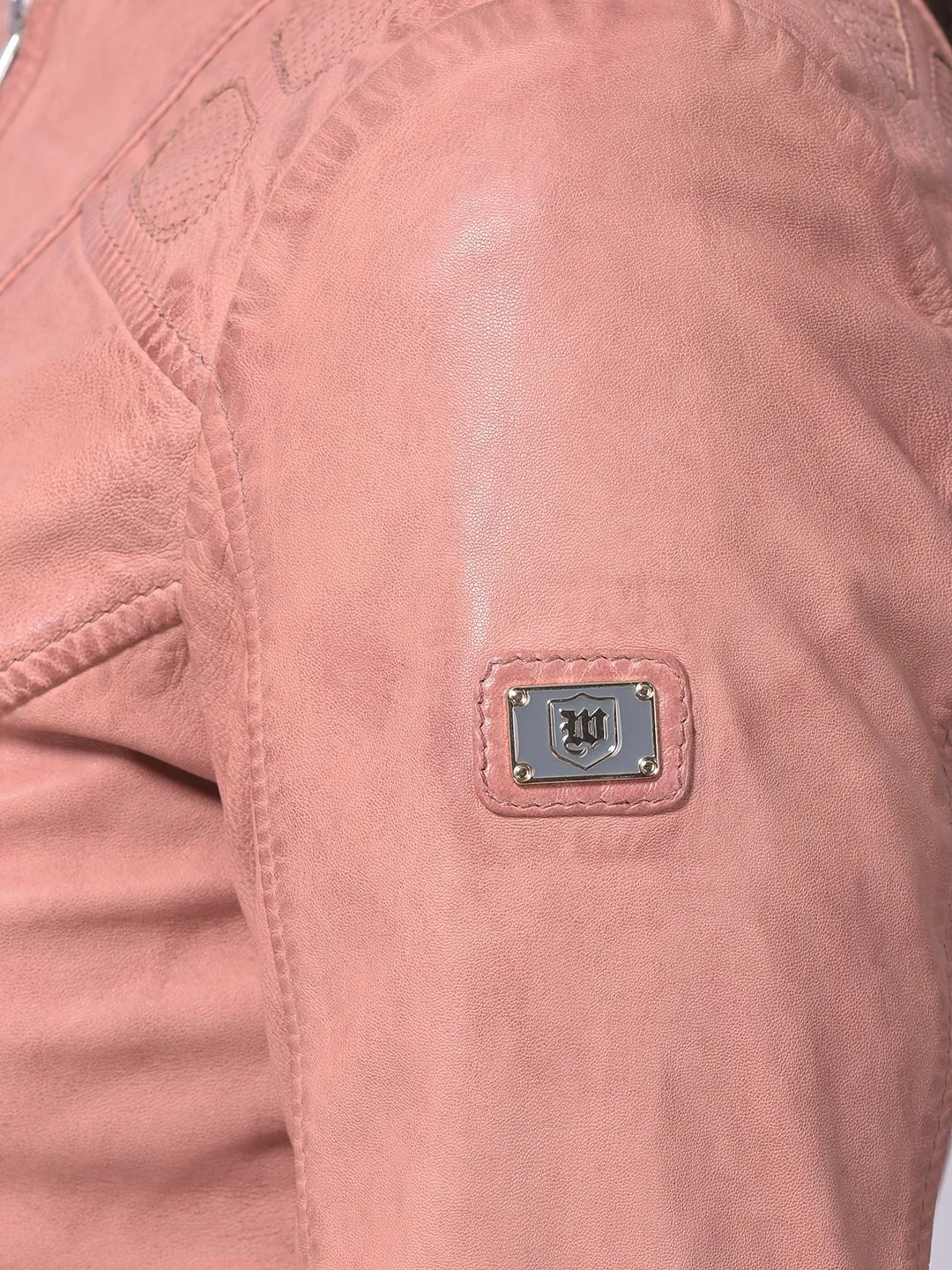 Peach leather jacket for women - Thumbnail 3