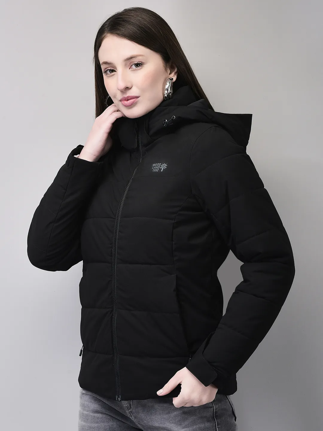 Black jacket for ladies with hood - Thumbnail 2