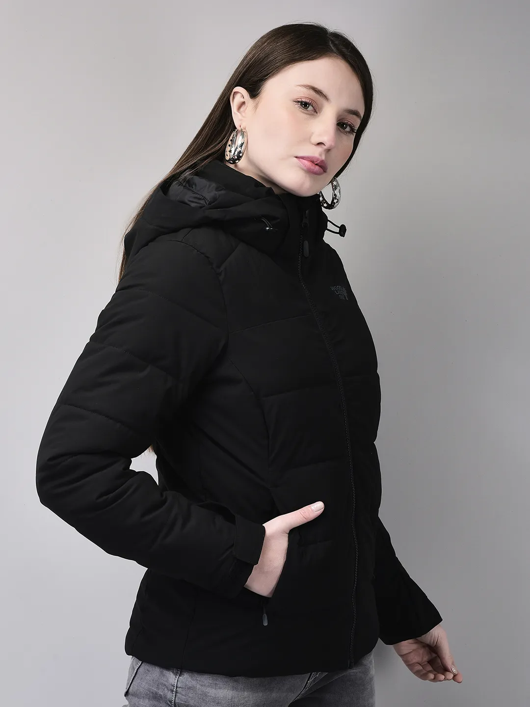 Black jacket for ladies with hood - Thumbnail 3