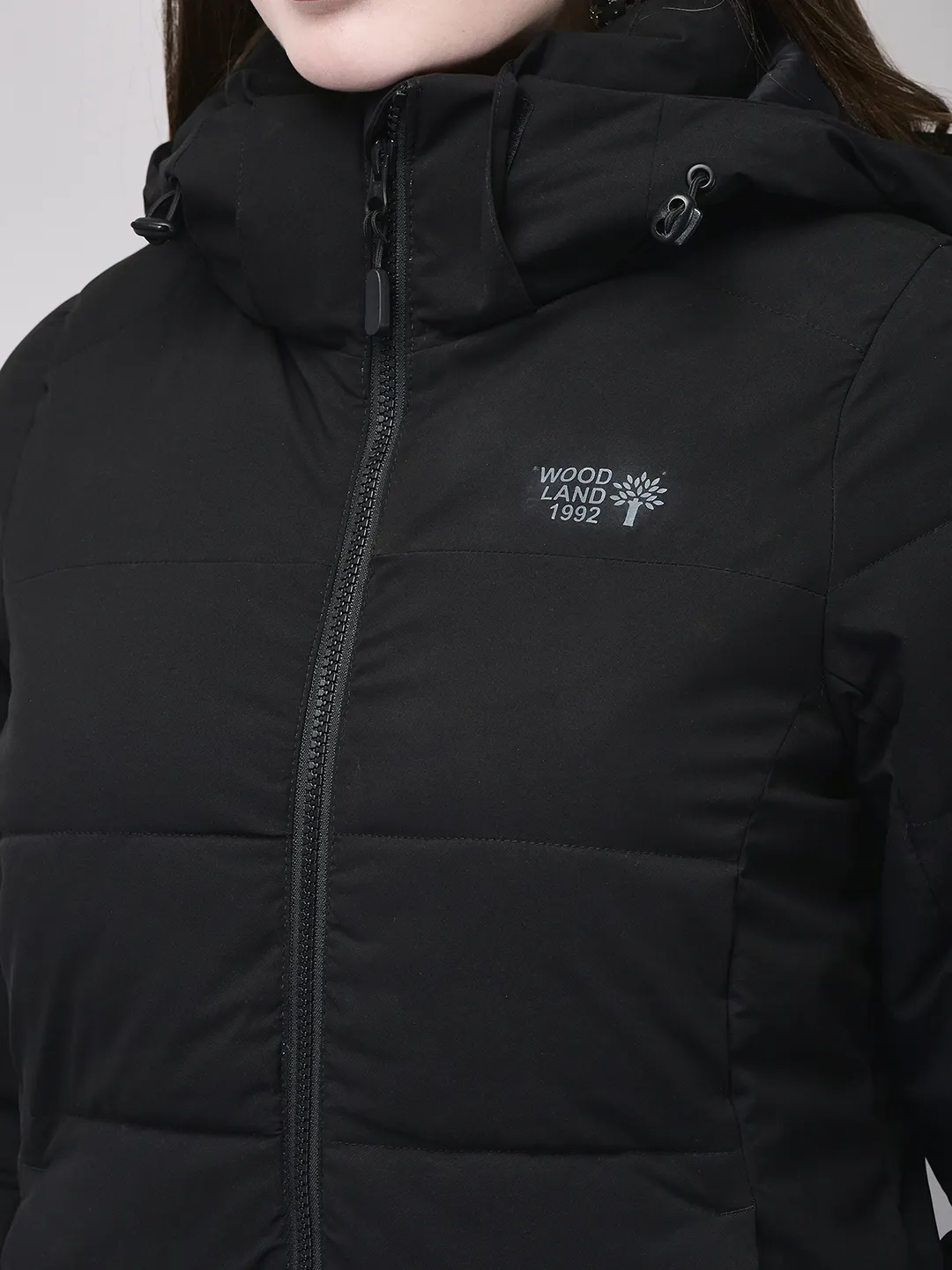 Black jacket for ladies with hood - Thumbnail 4