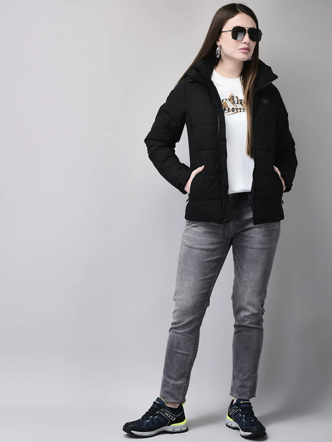 Black jacket for ladies with hood - Thumbnail 7
