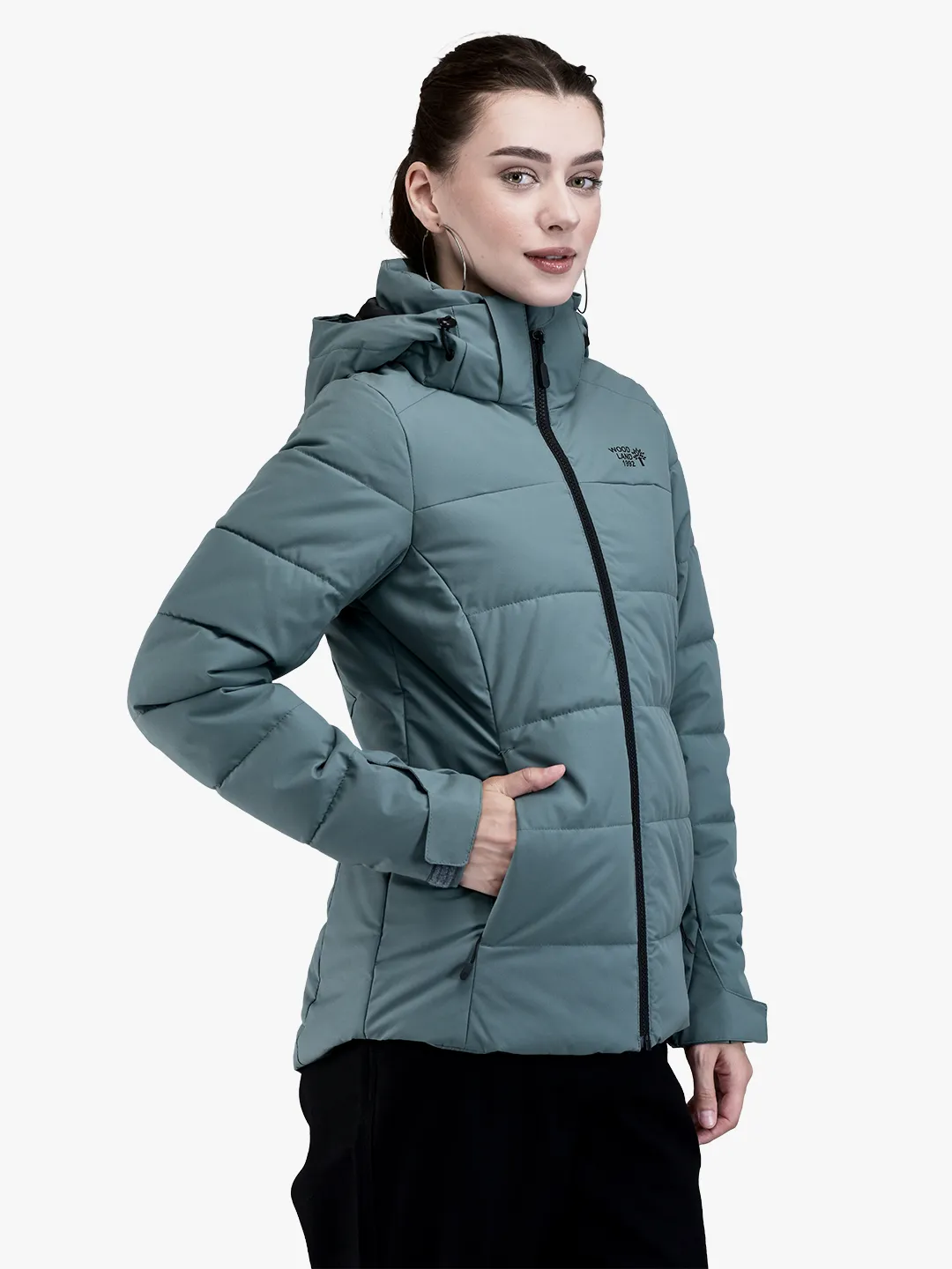 Green jacket for ladies with hood - Thumbnail 3