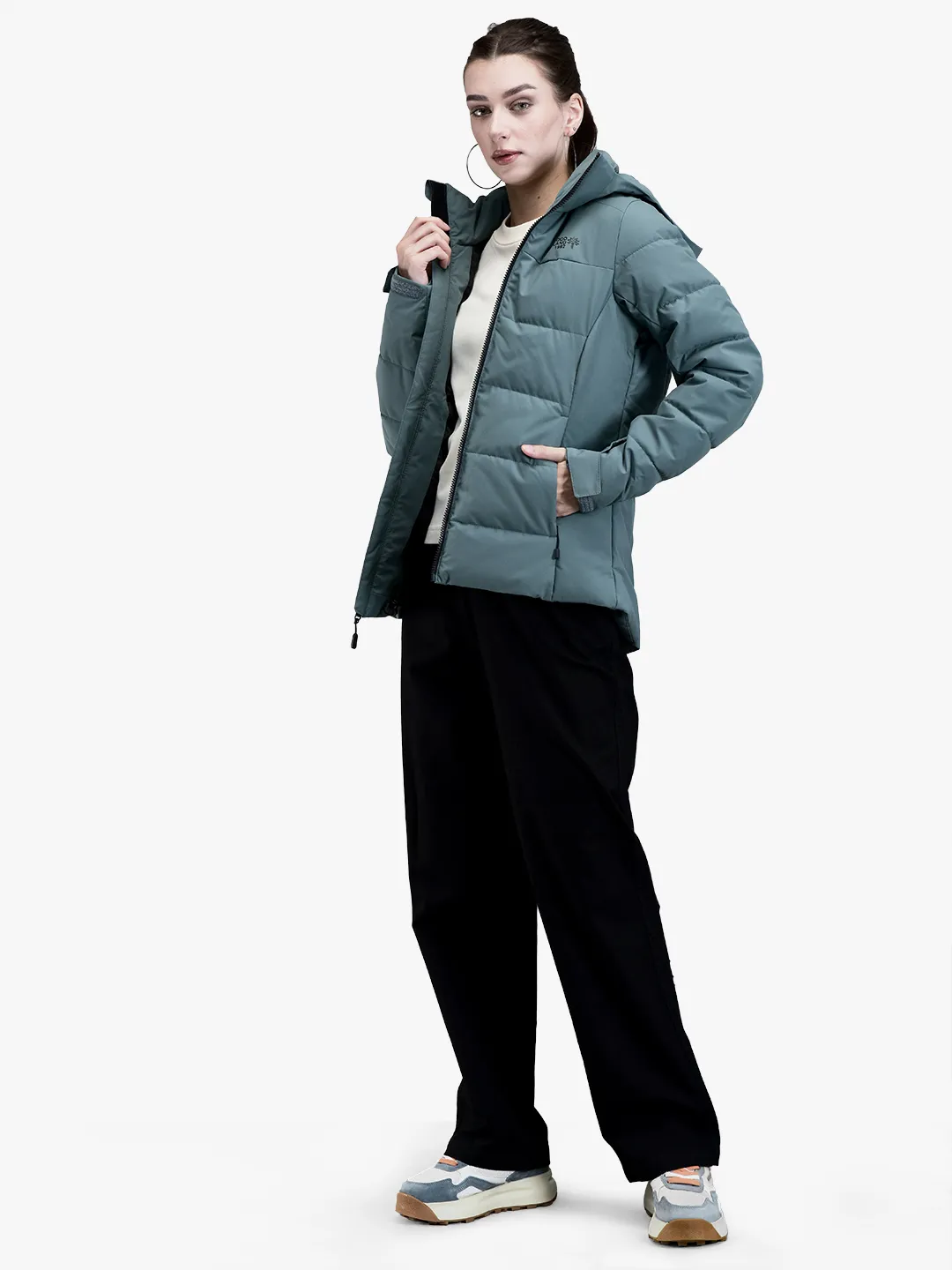 Green jacket for ladies with hood - Thumbnail 7
