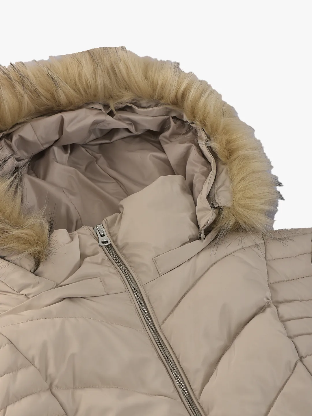 Ivory jacket with fur hood for ladies - Thumbnail 5