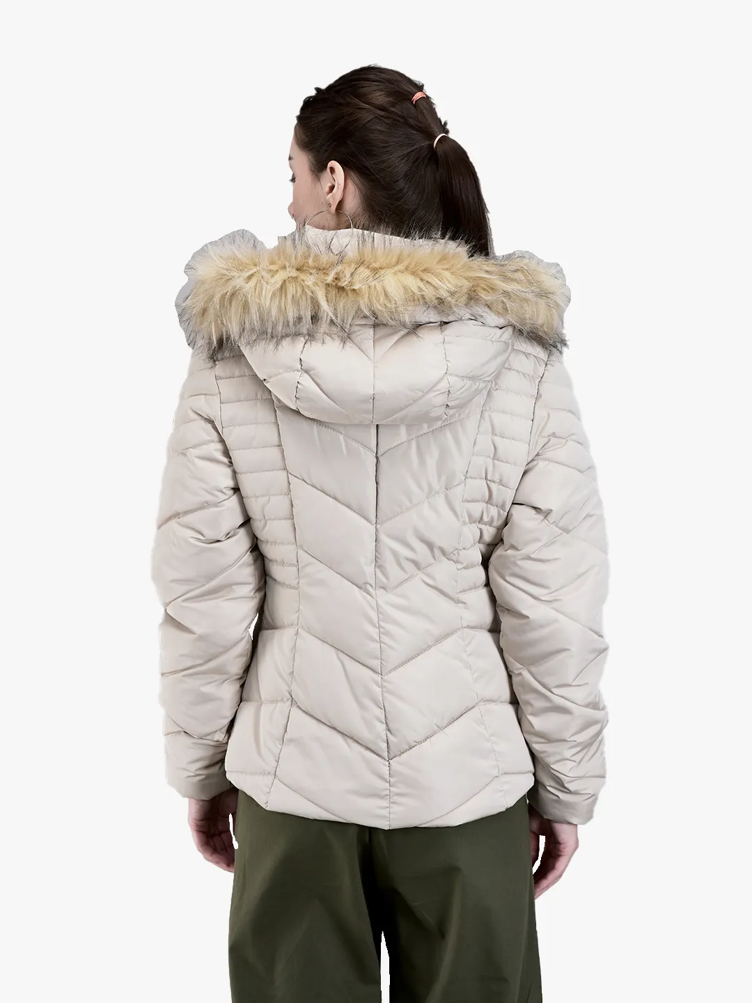Ivory jacket with fur hood for ladies - Thumbnail 6