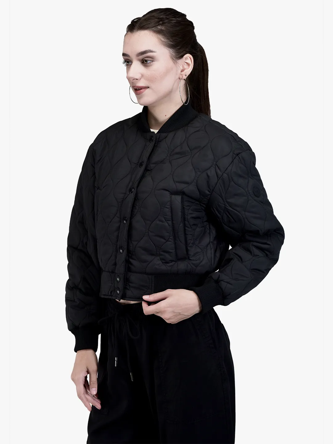 Woods Ladies Black Quilted Bomber Jacket - Thumbnail 2