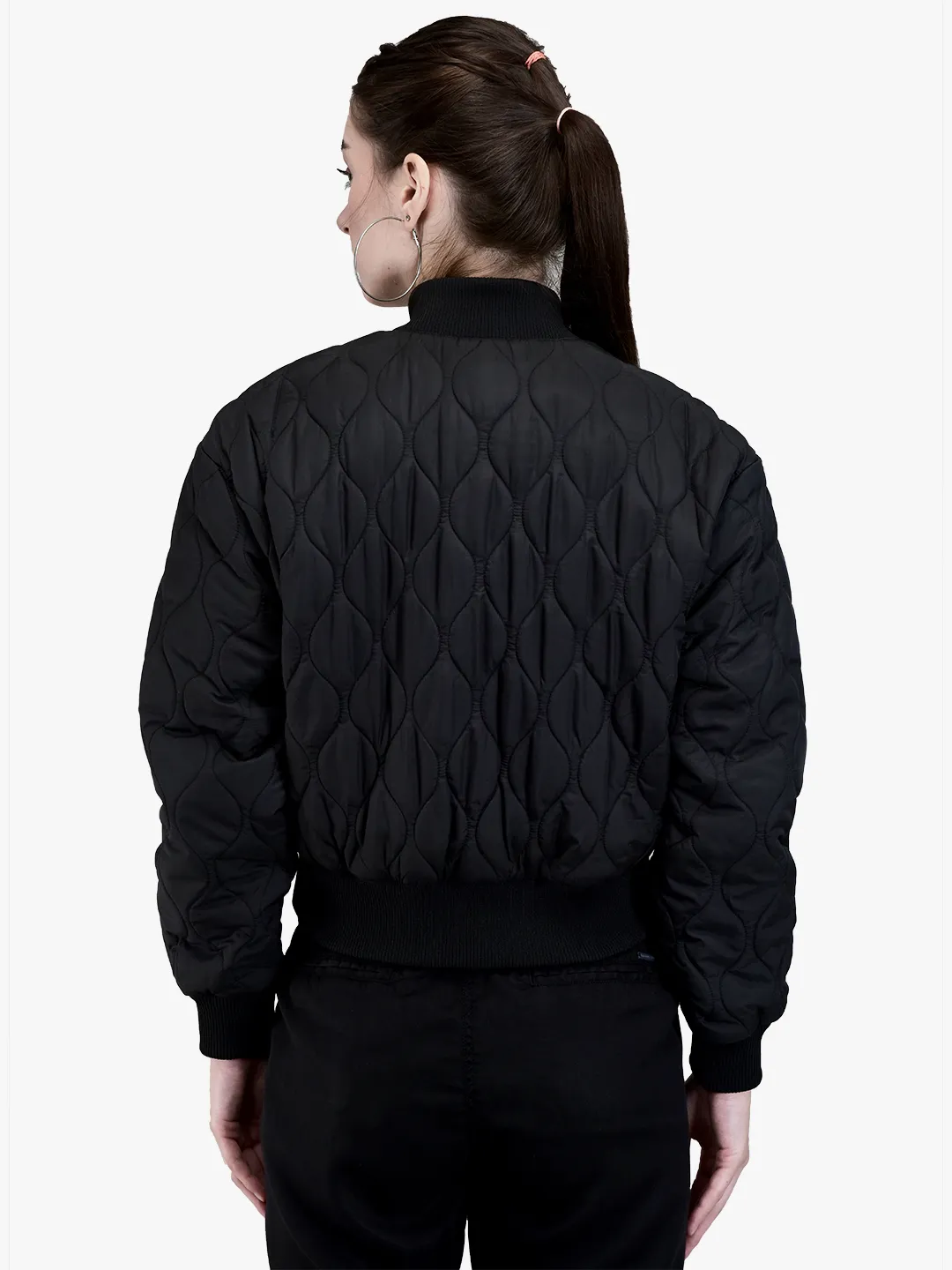 Woods Ladies Black Quilted Bomber Jacket - Thumbnail 6