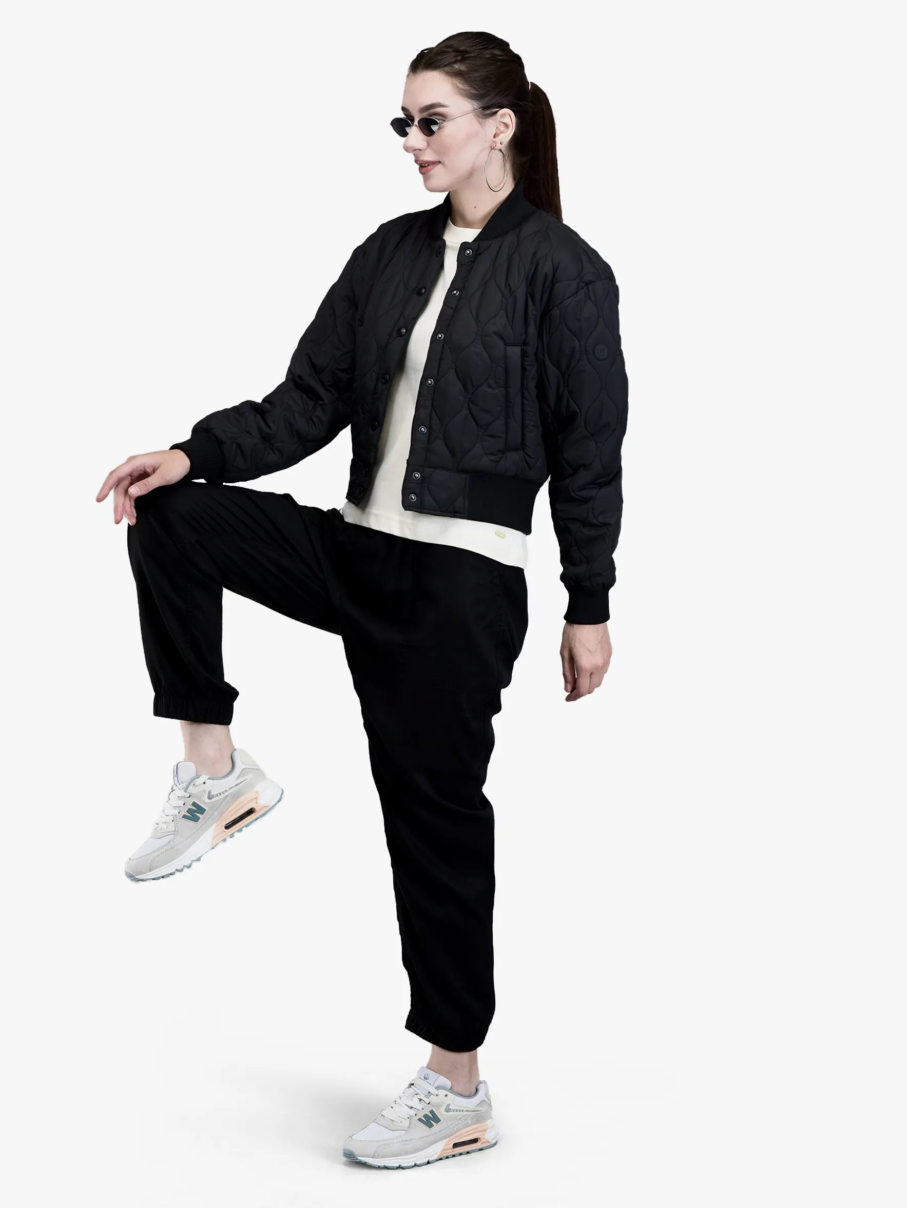 Woods Ladies Black Quilted Bomber Jacket - Thumbnail 7