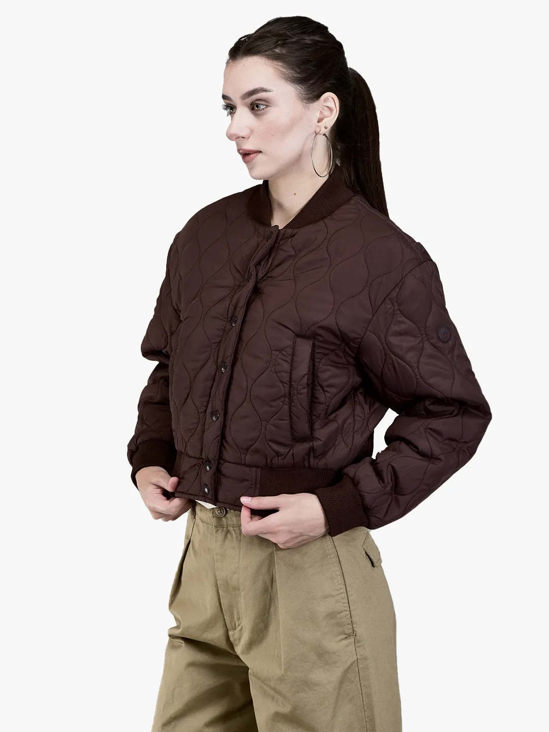 Woods Ladies Wine Quilted Bomber Jacket - Thumbnail 2