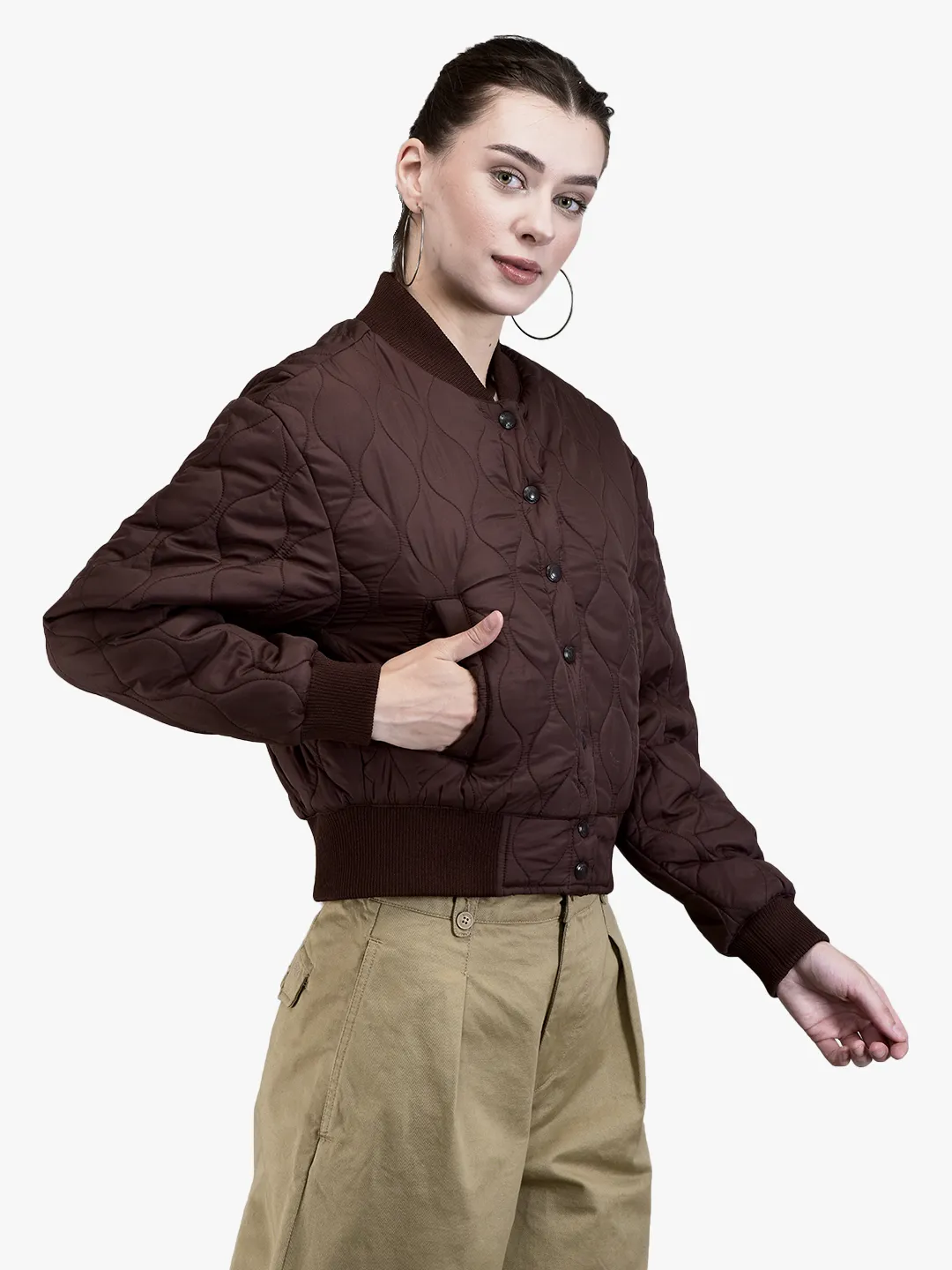 Woods Ladies Wine Quilted Bomber Jacket - Thumbnail 3