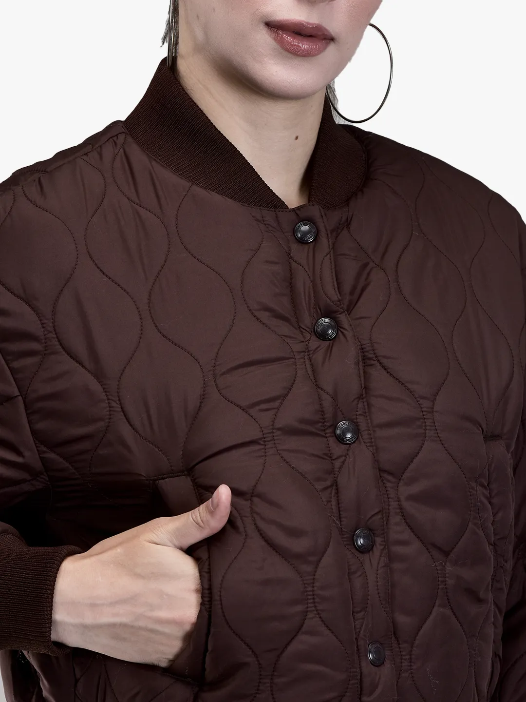 Woods Ladies Wine Quilted Bomber Jacket - Thumbnail 4