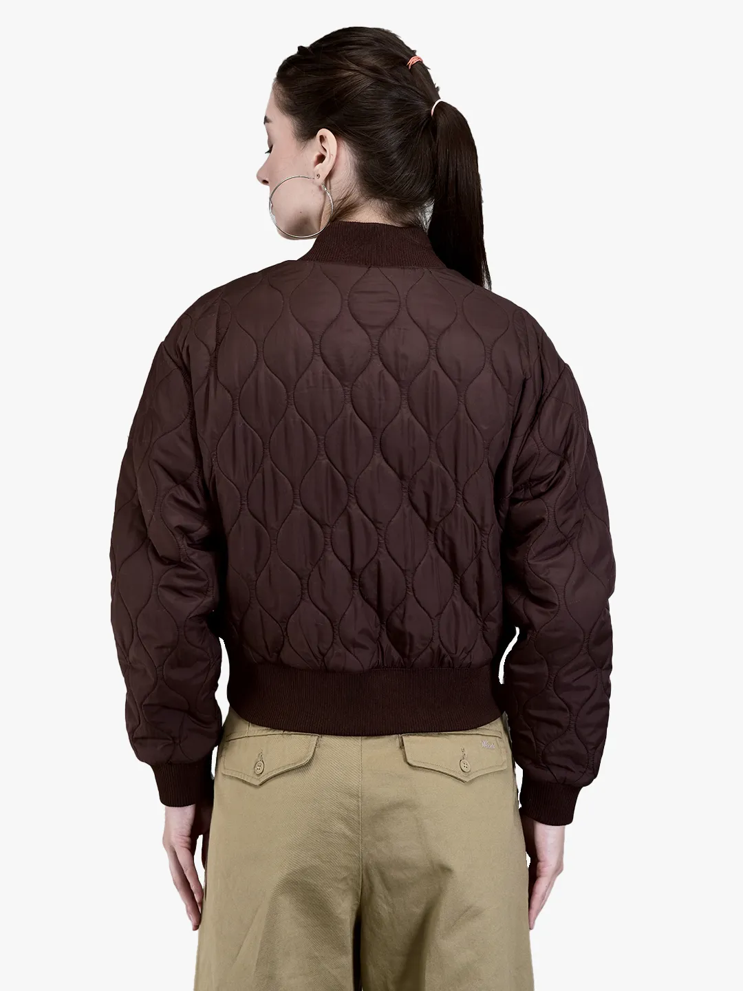 Woods Ladies Wine Quilted Bomber Jacket - Thumbnail 6