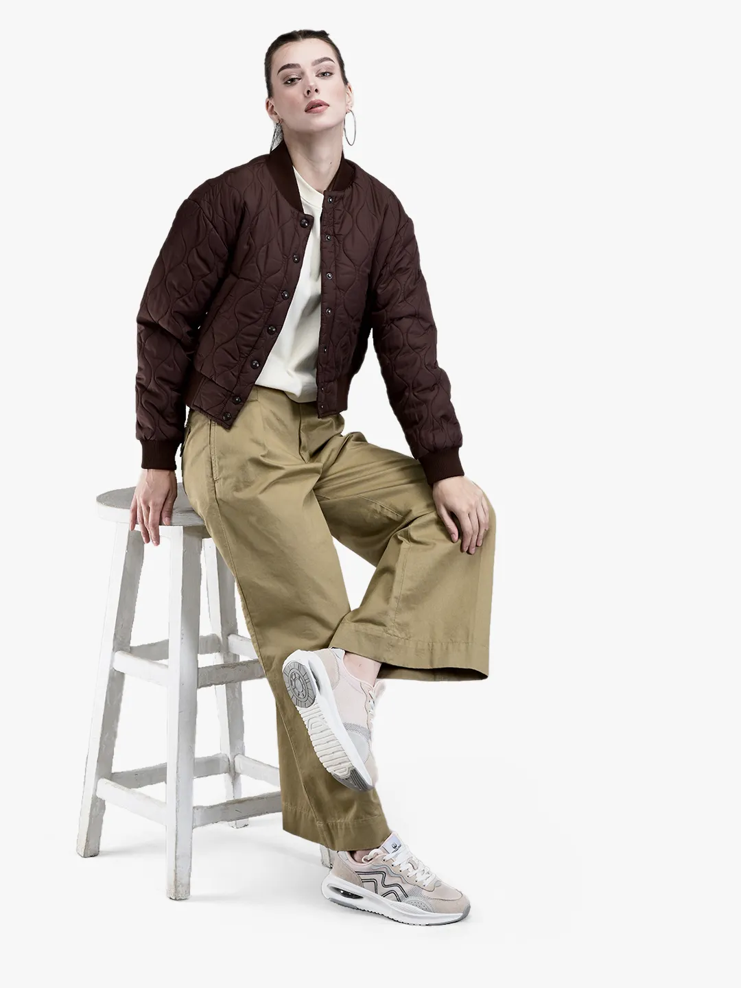 Woods Ladies Wine Quilted Bomber Jacket - Thumbnail 7