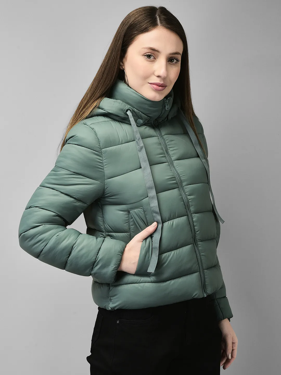 Green jacket for ladies with hood - Thumbnail 2