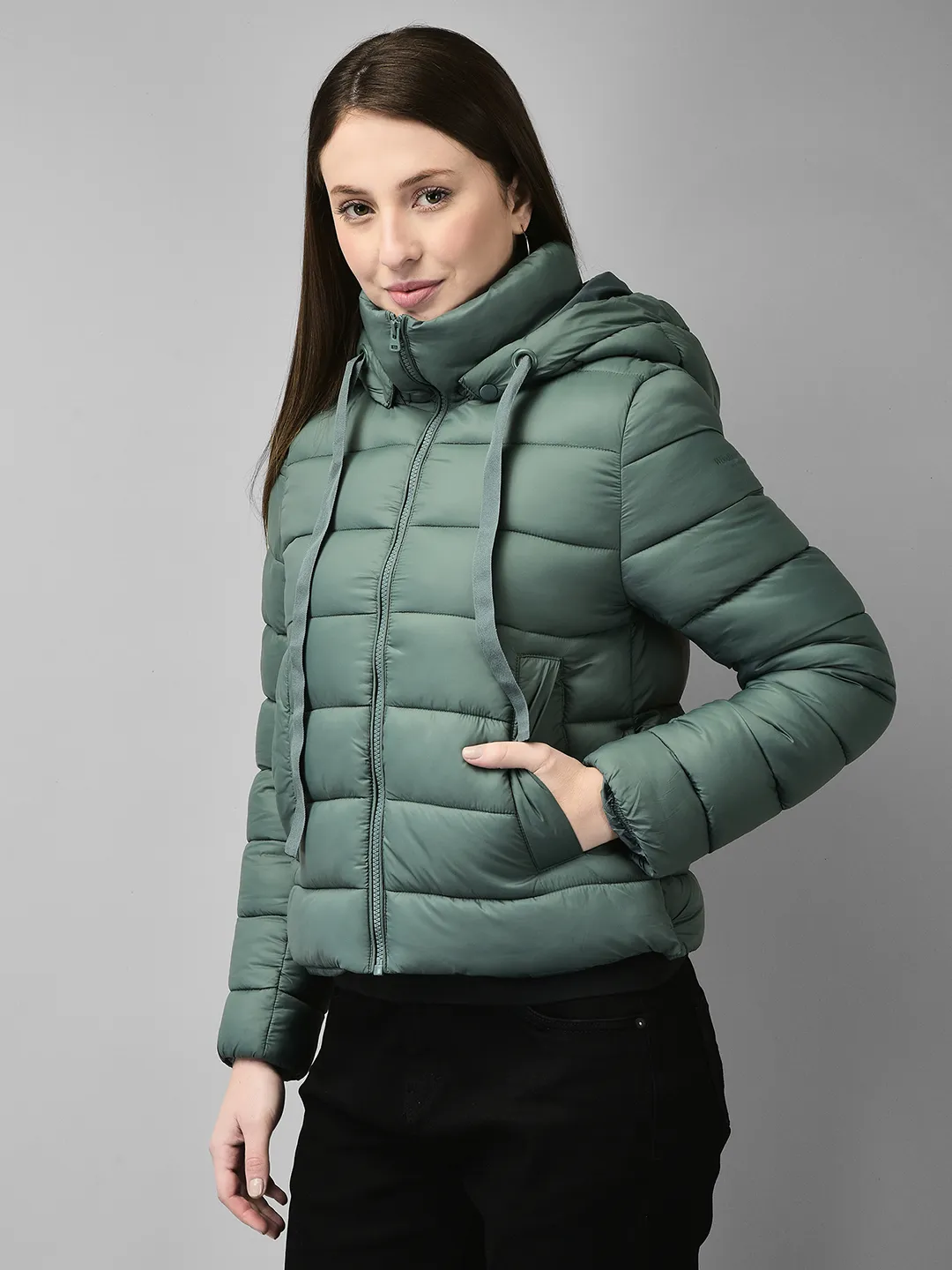 Green jacket for ladies with hood - Thumbnail 3