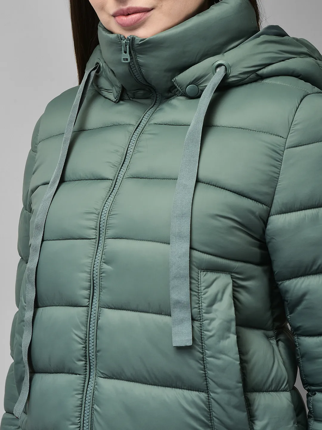 Green jacket for ladies with hood - Thumbnail 4