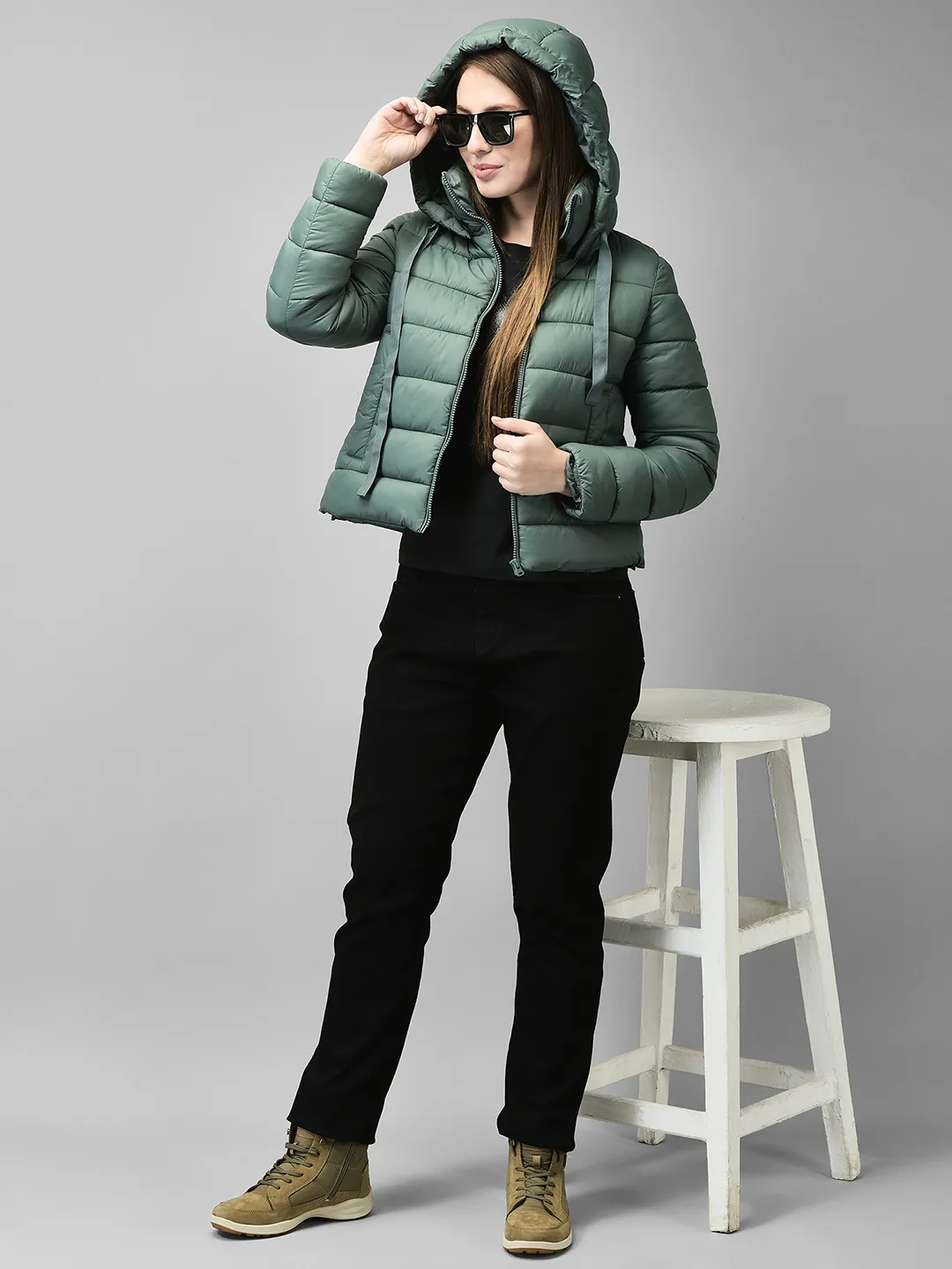 Green jacket for ladies with hood - Thumbnail 7