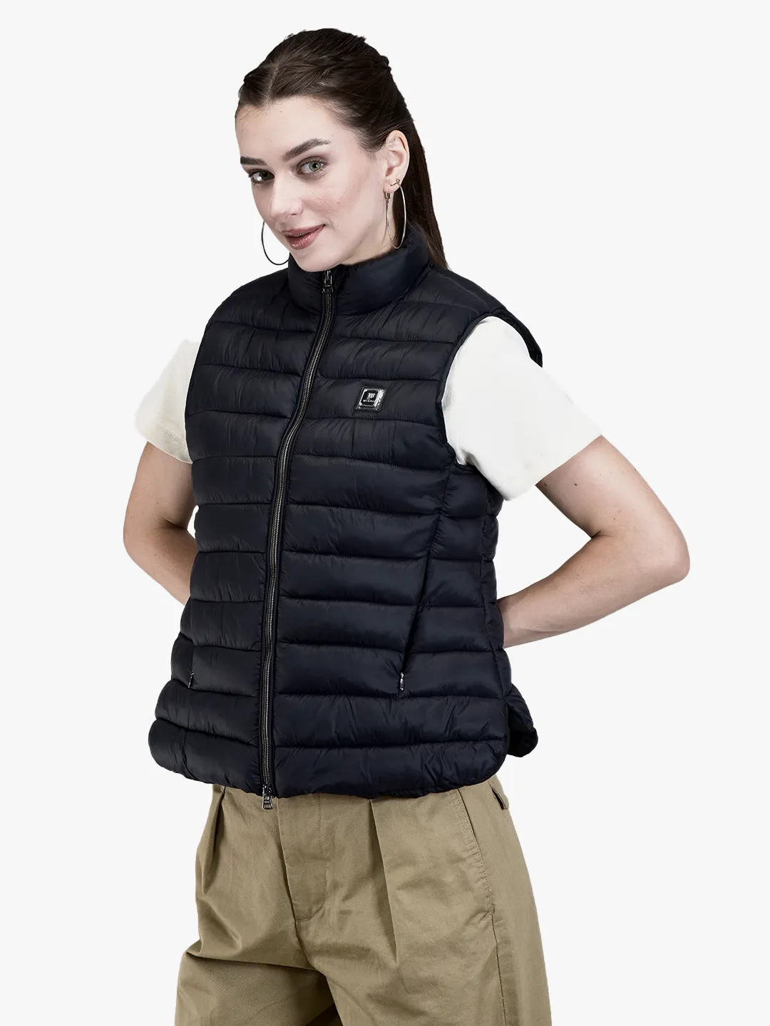 Woods Ladies Black Quilted Sleeveless Jacket - Thumbnail 2