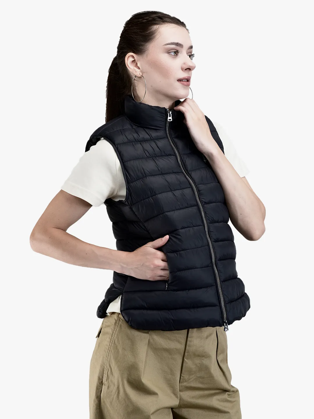 Woods Ladies Black Quilted Sleeveless Jacket - Thumbnail 3