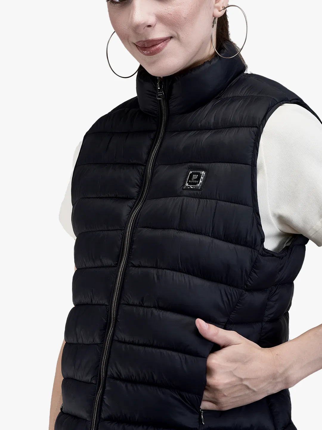 Woods Ladies Black Quilted Sleeveless Jacket - Thumbnail 4